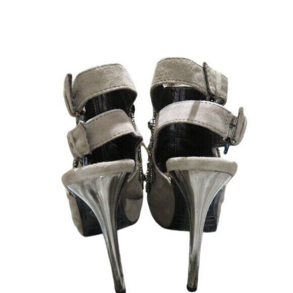 Sam Edelman Gray Ankle Strap High Heel Pumps Jeweled Stiletto's Size 6 1/2 - Picture 4 of 11